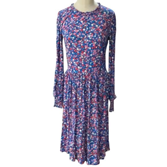 Draper James Ditsy Floral Kitty Ruffled Long Shift Dress Pink Blue Size Small - Picture 12 of 14